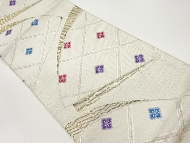 佐賀錦花菱に紗綾形模様織出し袋帯